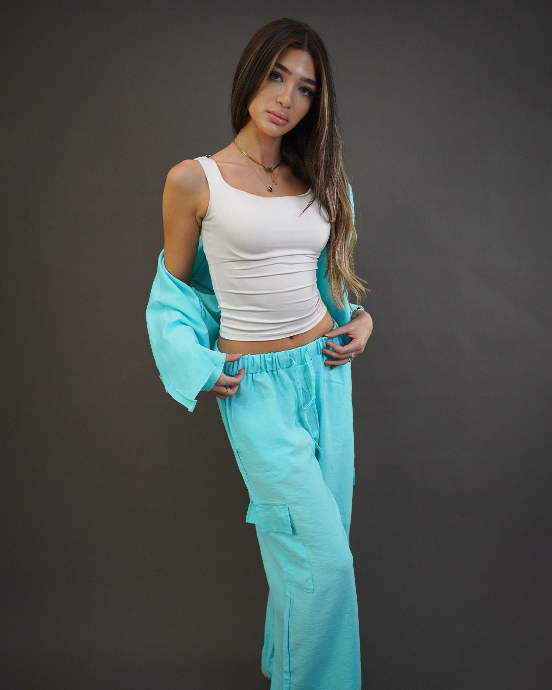 linen  aqua pants